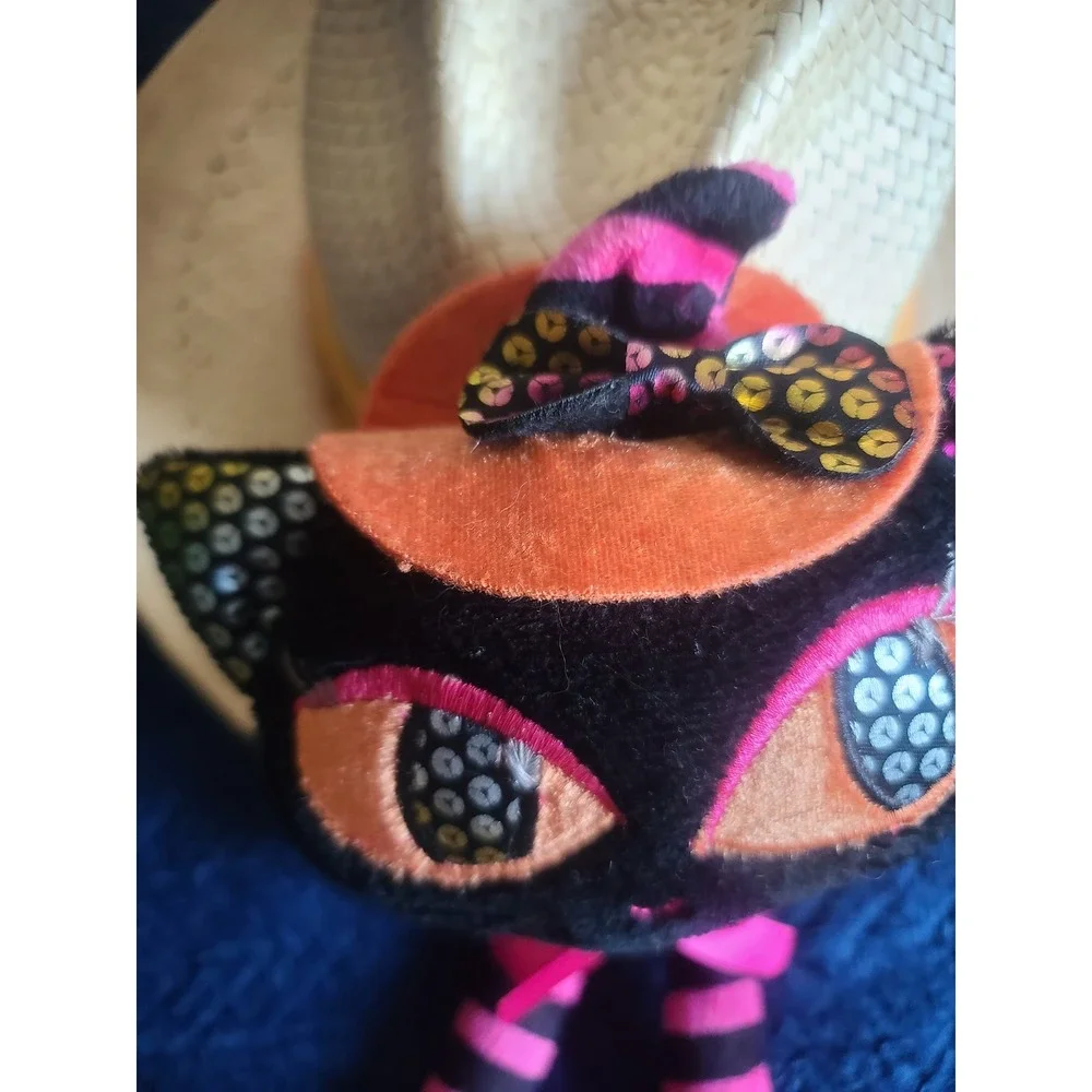 Dan Dee Collectors Choice Black Cat Plush Halloween Pink Striped Sequin Eyes